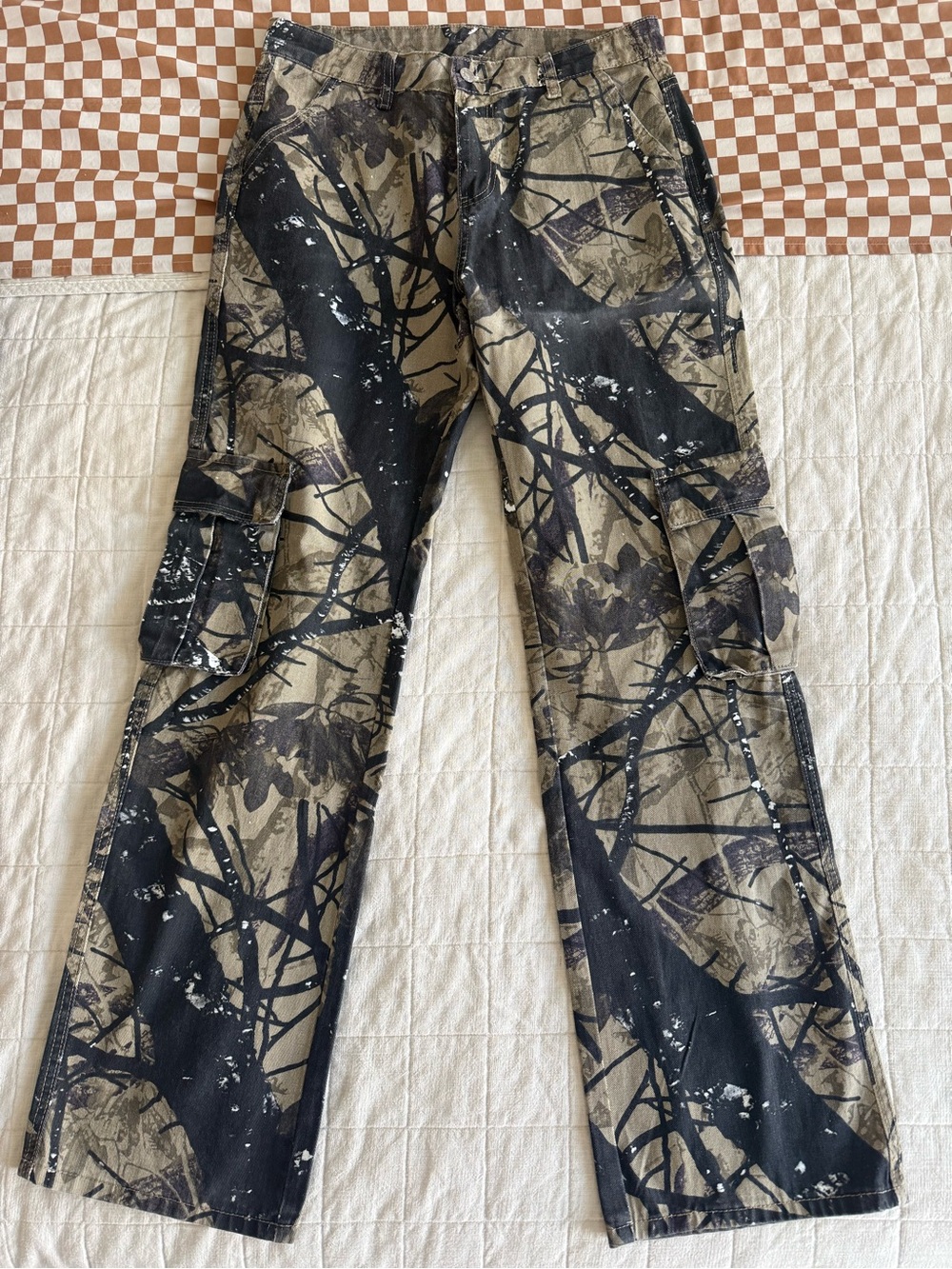 SHEIN Black & Tan Camouflage Wide-Leg Cargo Pants Tall Length